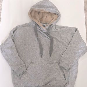 Aerie Gray Oversized Hoodie with Faux Fur Lined Hood and Front Pocket